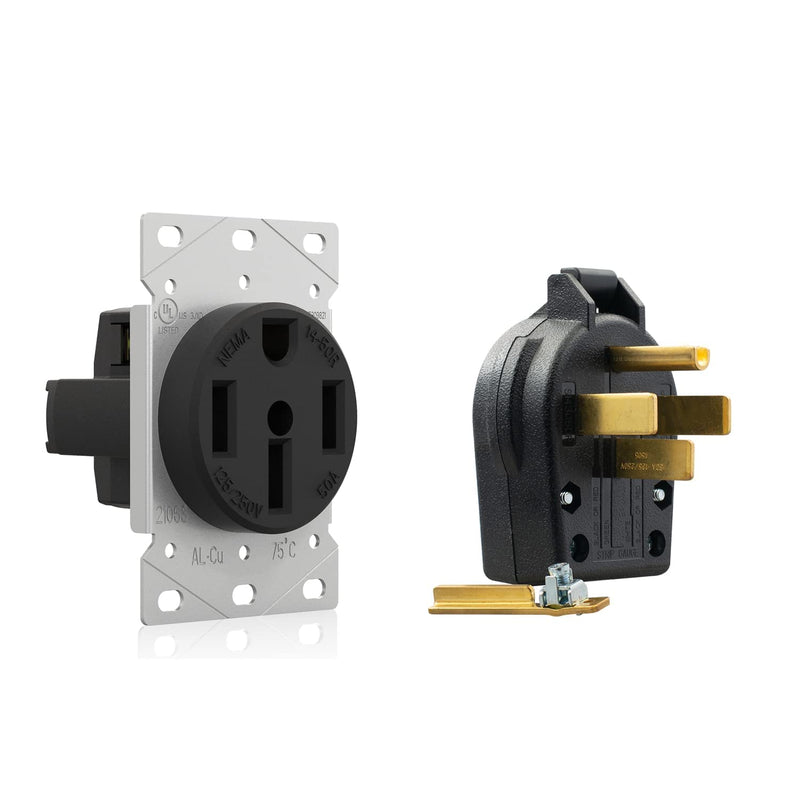 ELEGRP 50 Amps 125/250V Range Oven Stove Receptacle, NEMA 14-50R & ELEGRP NEMA 14-30P & NEMA 14-50P 4 Prong Electric Dryer and Range Oven Stove Plug