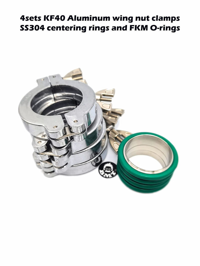 Aluminum KF40 NW40 Wing nut clamp Sets, Stainless Steel Centering Rings, FKM viton O-Ring (Aluminum KF40 4sets) Al 4 sets