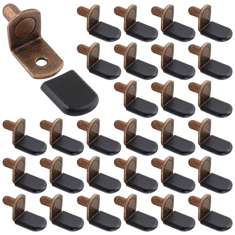 Biaungdo 30 Pcs Shelf Support Pegs, 1/4 Inch L-Shaped Clips with Rubber Sleeve, Cabinet Shelf Pegs for Bookshelves Glass Corner Shelf Cabinet Furniture, Antique Bronze