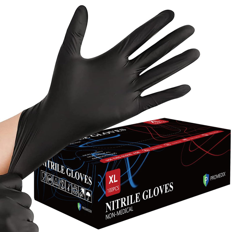 PROMEDIX P Nitrile Gloves, 4mil-100 Count, Gloves Disposable Latex Free, Disposable Gloves for Cooking,Household,Food safe Medium (Pack of 100) Black Box of 100