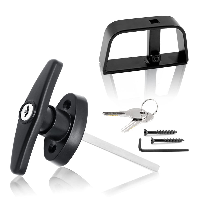 Luomorgo Shed Door Latch T-Handle Lock Kit with 2 Keys, 4-1/2" Stem Storage Barn Shed Door Lock, Black