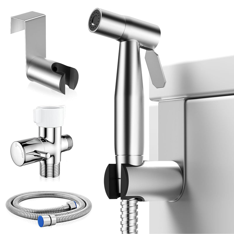 Handheld Bidet Sprayer for Toilet, Jet Sprayer for Toilet Muslim Shower, Adjustable Cloth Diaper Sprayer Bidets for Attachment Toilet, Toilet Sprayer with Bidet Hose for Feminine Wash 1 SET Brushed Nickel