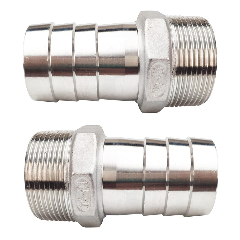 1-1/2"(40mm) Hose Barb to 1-1/2" NPT Male Threaded- Stainless Steel Hose Fitting Connector Adapter Pipe Fitting Pack of 2 1-1/2" Barb x 1-1/2" NPT Male
