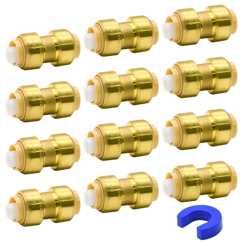 2/6/12 Pack Push-to-Connect Plumbing Fittings, Pushfit Straight/Elbow/Tee Fittings with Disconnect Clip for Copper, PEX, CPVC Pipe (1/2" Straight, 12) 12pcs 1/2" Straight