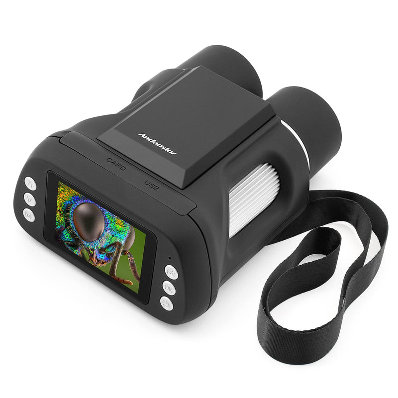 Andonstar AD122 Kids Microscope&Telescope Double Lens, Portable Handheld Microscope Binoculars, Digital Camera&Video Microscope Kit for Kids, 2" LCD Black, Windows/Mac Compatible, SD Card Included