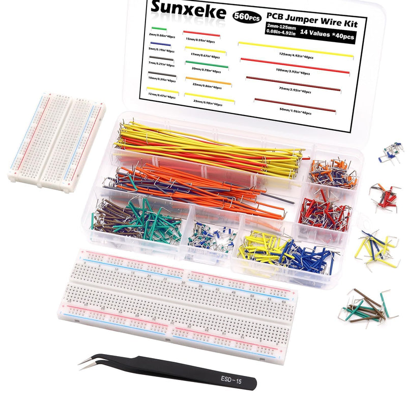 560Pcs Breadboard and Jumper Wire kit PCB Circuit Board Assortment,14 Different Lengths Breadboard Jumper Wires with Breadboard and Tweezers,Suitable for Electrical DIY Experiments 560Pcs+Breadboard