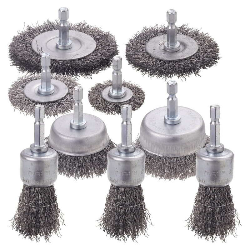 9 Pack Wire Brush for Drill Set, Wire Wheel for Drill 1/4 Inch Hex Shank,Wire Cup Brush for Drill, Wire Brushes for Cleaning Rust 9 PCS