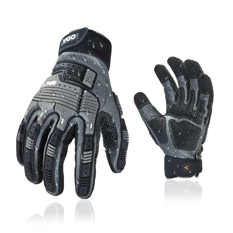 Vgo...…1Pair Leather Heavy Duty Work Gloves,Mechanics Gloves,Water Resistant,Impact Resistant,Anti-Vibration(CA7722WR) X-Large Gray