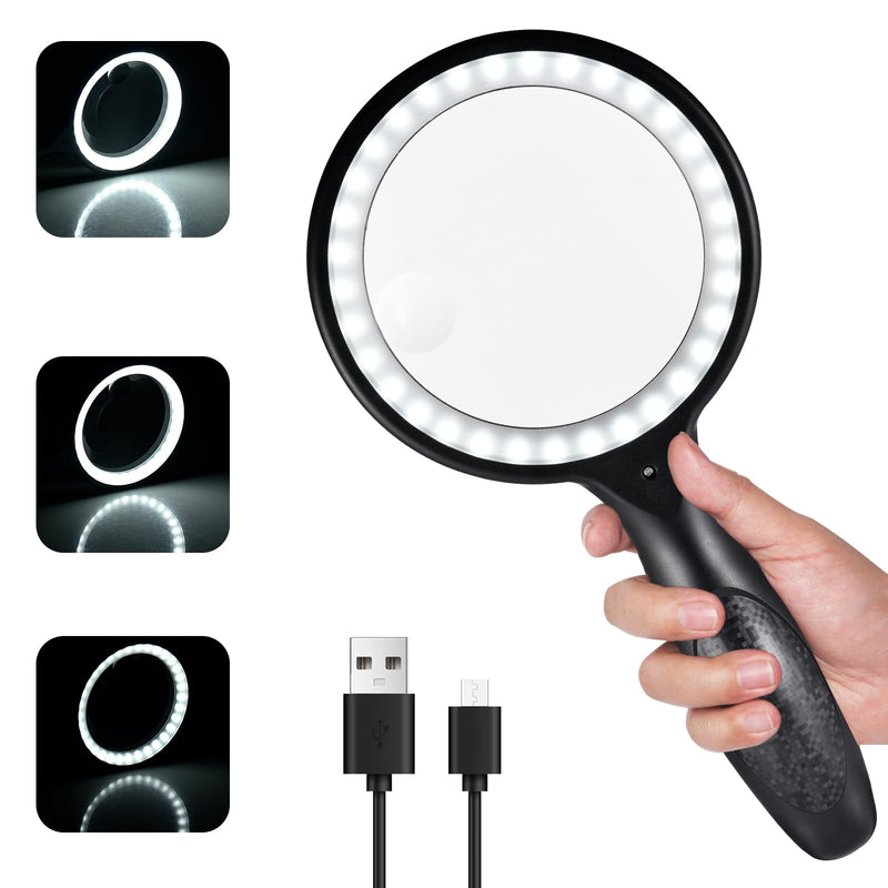 Magnifying Glass with Light, 30x 60x Magnifying Glass for Reading Lighted - 33 LEDs Magnifying Glass Magnifier Magnifier with Light Black