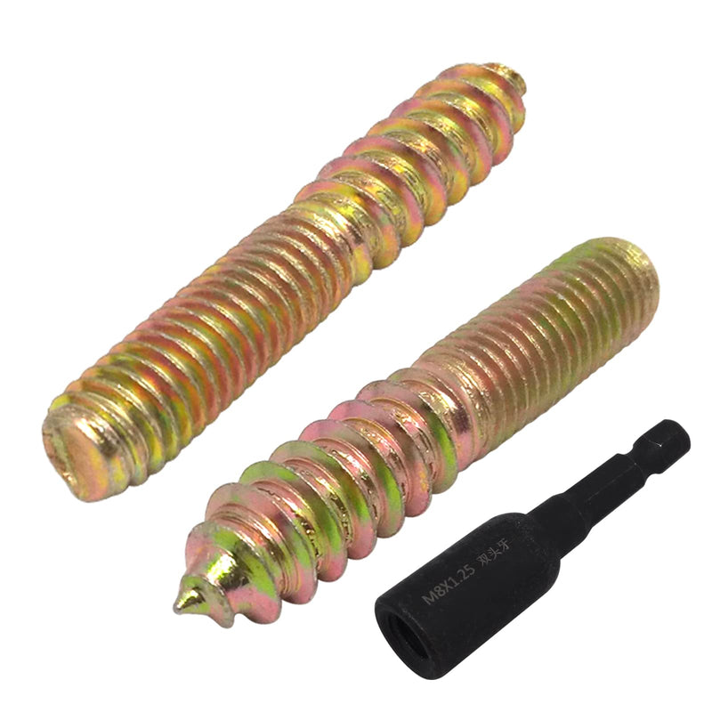 10Pcs Hanger Bolts Double Headed Bolts Kit,with (M8x1.25mm) Hanger Bolt Driver, Hanger Bolts for Wood Furniture(M8x50mm) M8x50mm