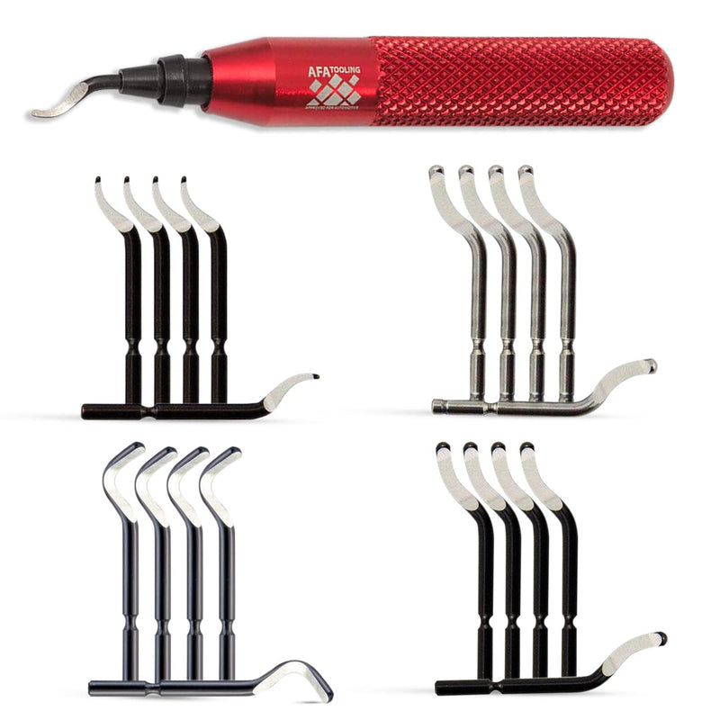 AFA Tooling - Deburring Tool with 21 High Speed Steel Blades - Works on Metal, Resin, PVC Pipes, Copper, Plastic and 3D Printed Edges - Plumbing & 3D Printing Burr Removal Reamer Tool 21 Blades (Mixed 4 Types)