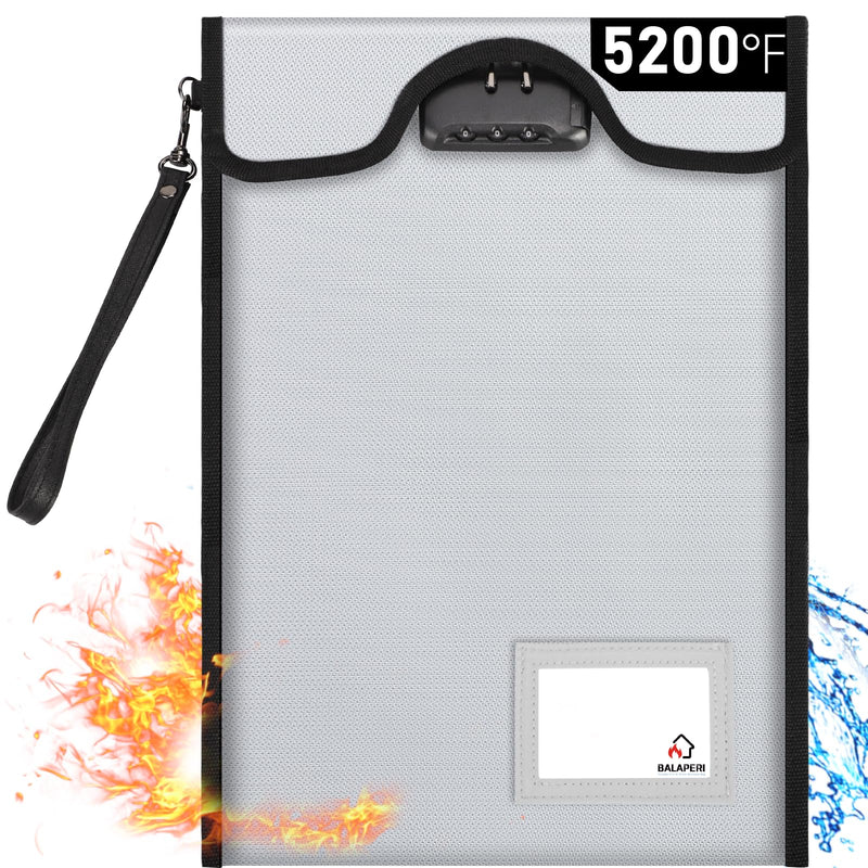 Fireproof Document Bag with Lock (5200℉), 15”x 11”Fireproof Money Bag, Waterproof Zipper Pouch for A4 A5 Legal Letter Size Document, Tablet, Valuables, Jewelry, Cash and Passport Silver 15"x11"