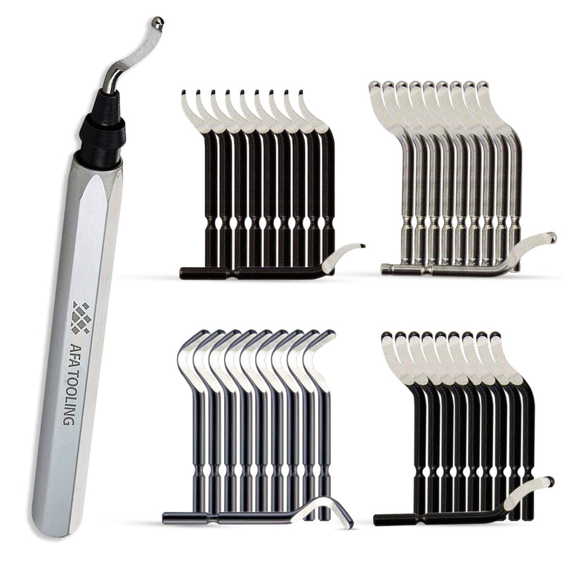 AFA Tooling - Deburring Tool Micro-Polished & Anodized Handle with 41 M2/M35 Cobalt HSS Blades, Deburring Tool 3D Printing, Reamer Tool for Metal, PVC, Copper Pipe, Plastic, Resin & 3D Printed Edges 41 Mixed Blades Kit