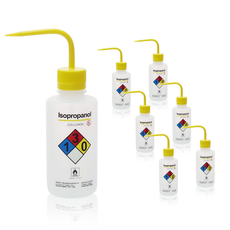 6PCS of Isopropanol Wash Bottles, Vol.500ml (17oz), Squeeze Wash Bottle with Narrow Mouth, Self-Venting Squirt Bottle, LDPE Material, WBI500A6 6 Pcs of Isopropanol Wash Bottles