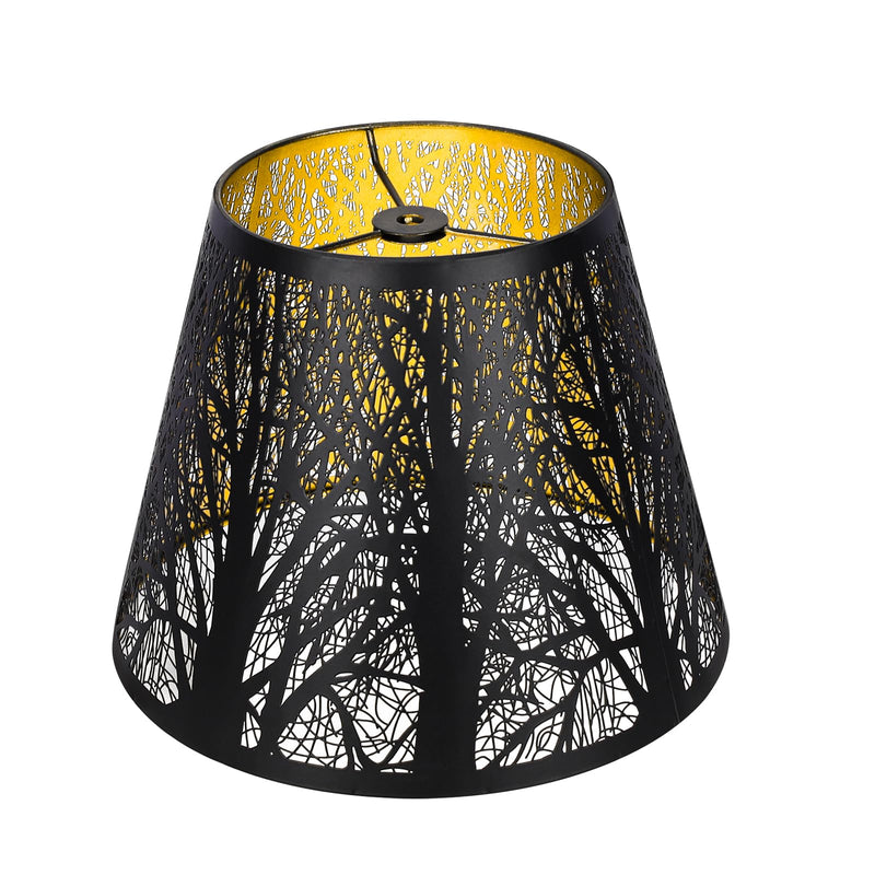 Small Lamp Shade, ALUCSET Barrel Metal Lampshade with Pattern of Trees for Table Lamp and Floor Light, Top Diameter 6 X Bottom Diameter 10 X Height 7.5 Spider Metal Black/Gold