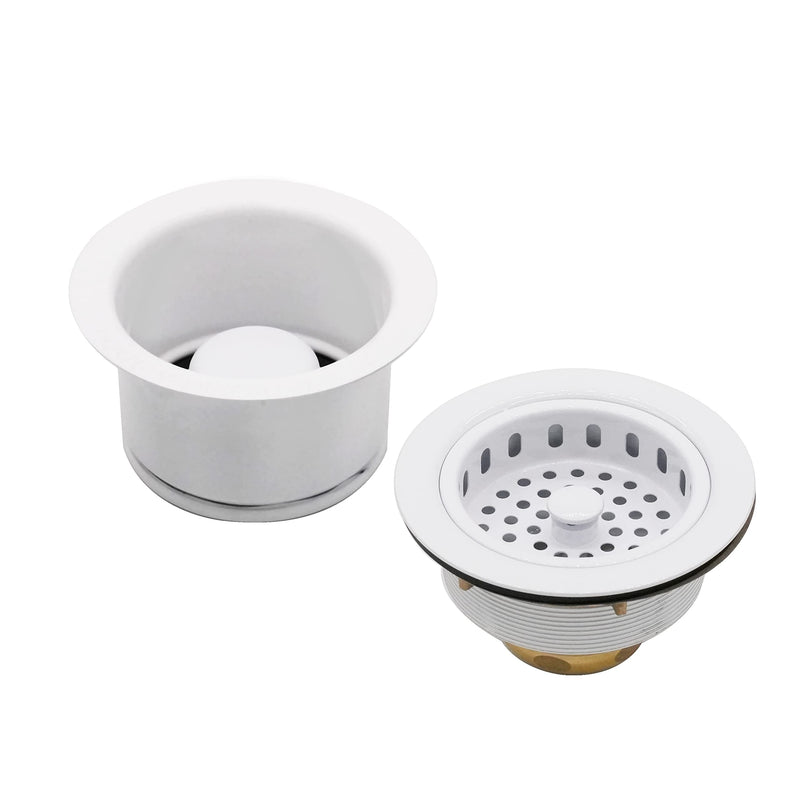Westbrass CO2196-50 Combo Pack 3-1/2" Post Style Large Kitchen Sink Basket Strainer and Extra-Deep Collar Kitchen Sink Waste Disposal Flange with Stopper, Powder Coat White