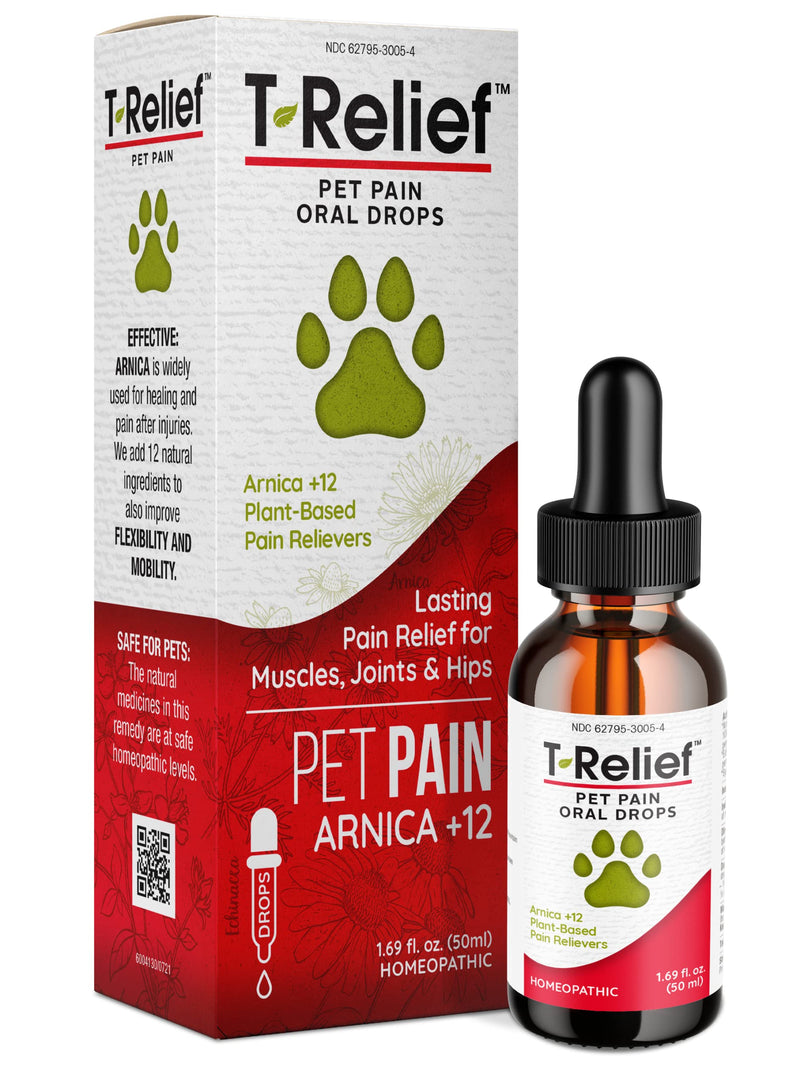 T-Relief Pet Pain Relief Drops Arnica +12 Powerful Natural Medicines Help Reduce Muscle Joint & Hip Pain Soreness Stiffness Injuries in Dogs & Cats - Fast-Acting Soother - 1.69 oz T-Relief Pet Pain drops - 1.69 oz - NewNest Australia