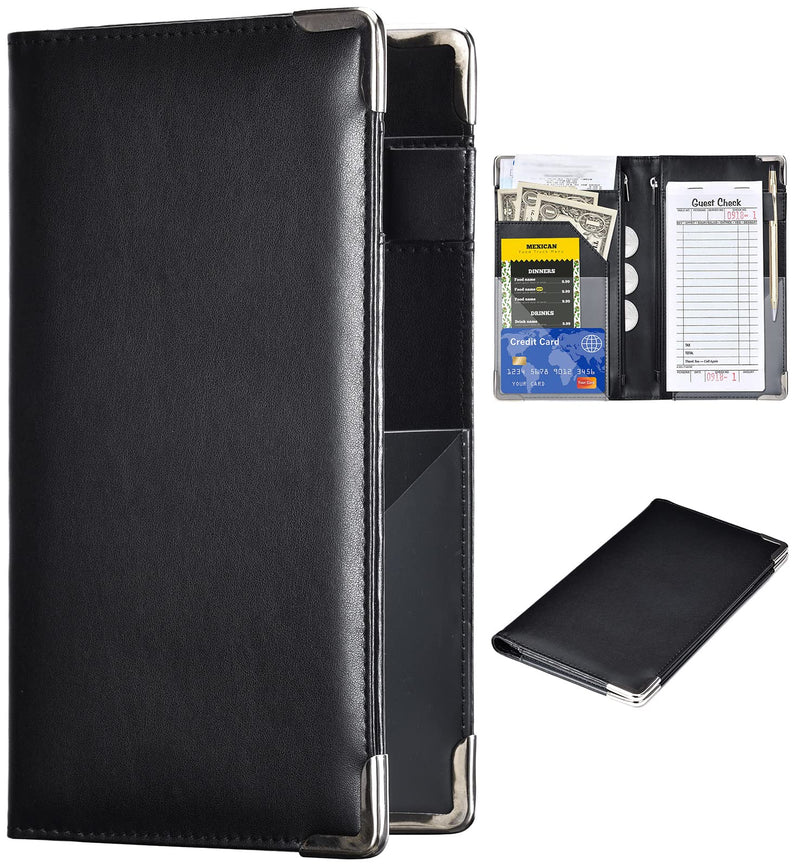 Server Books for Waitress - 5x9 Waiter Book Server Wallet with Zipper Pocket, Cute Waitress Book&Waitstaff Organizer with Money Pocket Fit Server Apron Black