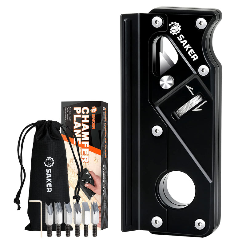 Saker Chamfer Plane-Woodworking Edge Corner Flattening Tool with Auxiliary Locator,Hand Chamfering Planer Suitable for Quick Edge Trimming of Wood (Combination upgrade-6 Cutter Heads, Black) Combination upgrade-6 Cutter Heads