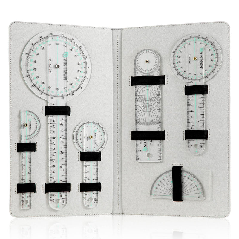 Goniometer Set 6-in-1 with PU Case, Premium Occupational Physical Therapy Angle Gauge Kit, High Visibility Acrylic Orthopedics Joint Rom Protractor Angle Finder Tool
