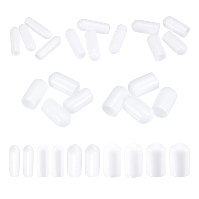 MECCANIXITY Round End Caps Rubber Cover 50pcs 1/8" 3/16" 1/4" 5/16" 3/8" White Screw Protector for Screw Bolt Pipe