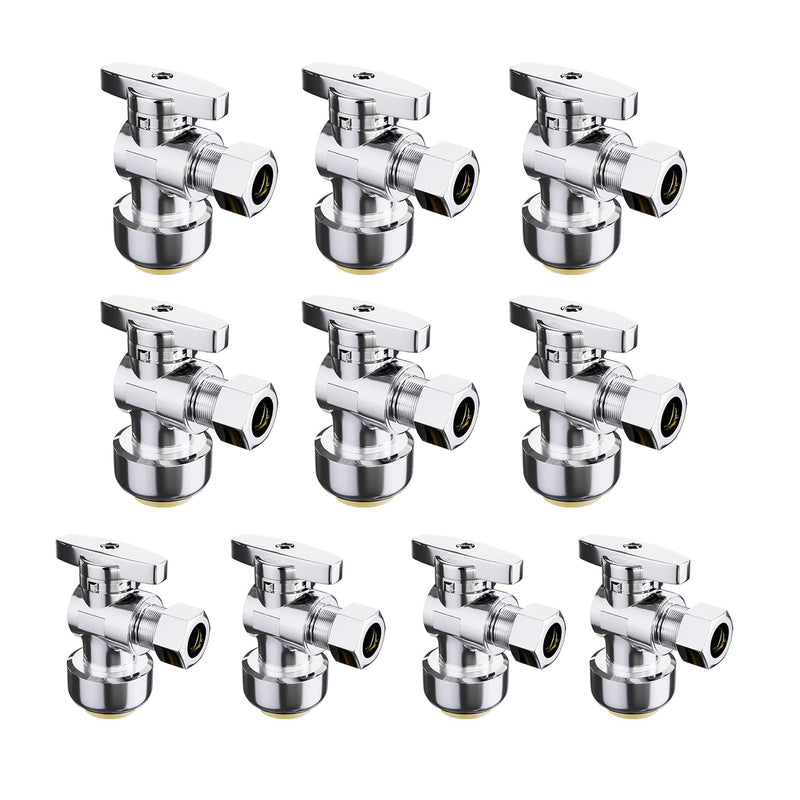 VINTEX 10 Pack Angle Stop Valve 1/2"Push X 3/8" Threaded Compression, 1/2 Inch Push x 3/8 Inch Compression Water Shut Off Valve, 9/16-24UNEF Thread, Copper, CPVC, PE-RT