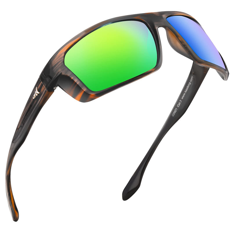 KastKing Huzzah Polarized Sport Sunglasses for Men and Women, Ideal for Driving Fishing Cycling and Running,UV Protection Frame: Gloss Tal Brown /Lens: Chartreuse Mirror