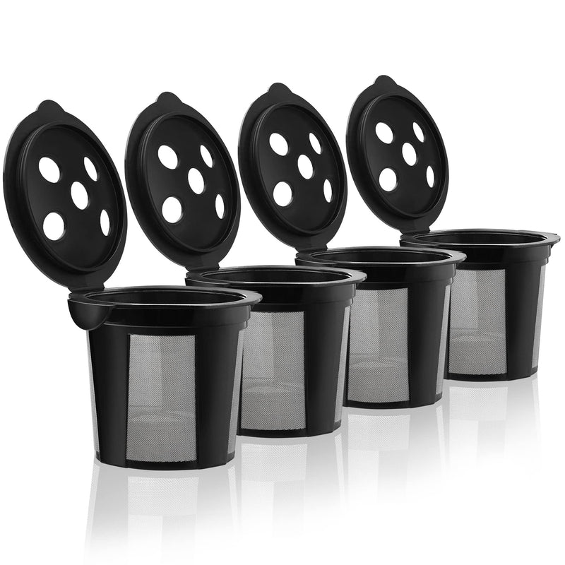 4 Reusable K Cups for Keurig K Supreme, K Supreme Plus, K Slim with Multistream Technology, K-Brew Chill, K-Duo Hot & Iced - 4 Black Refillable Kcups Coffee Filters for Keurig Coffee Makers 4 black k cups