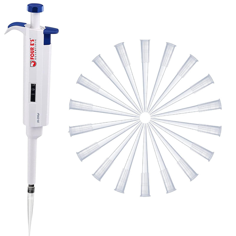 FOUR E'S SCIENTIFIC 20-200uL Single Channel Manual Pipette with 200uL Pipette Tips