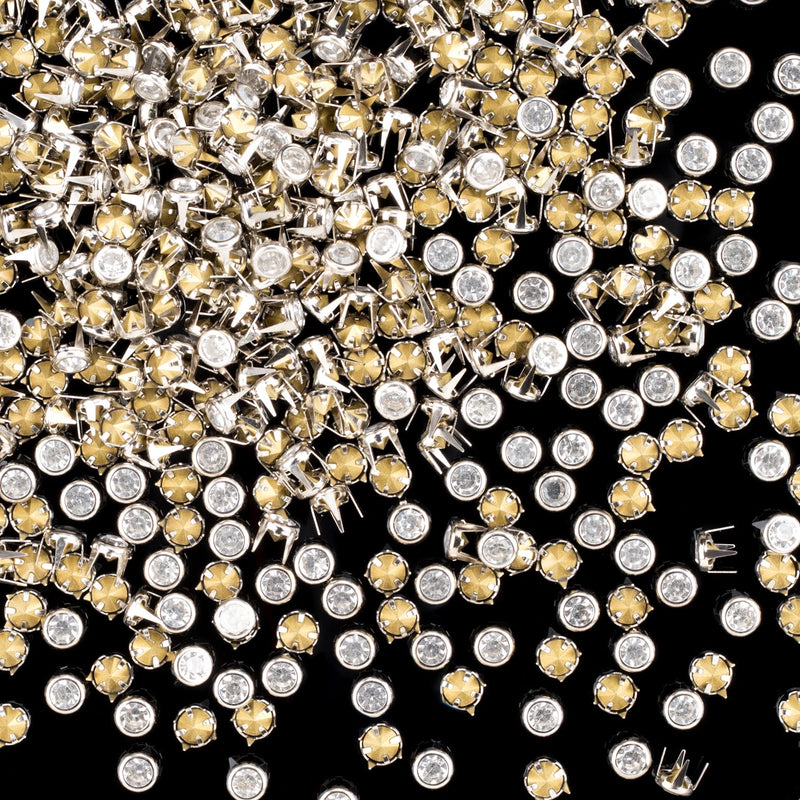 OIIKI 500PCS 6MM Rhinestone Stud Refills, Dazzling 4-Claw Crystal Studs Embellishments, Multi-Faceted Flatback Gem Stones DIY Crafts for Clothing, Shirts, Dress, Shoes, Bags, Belts - White