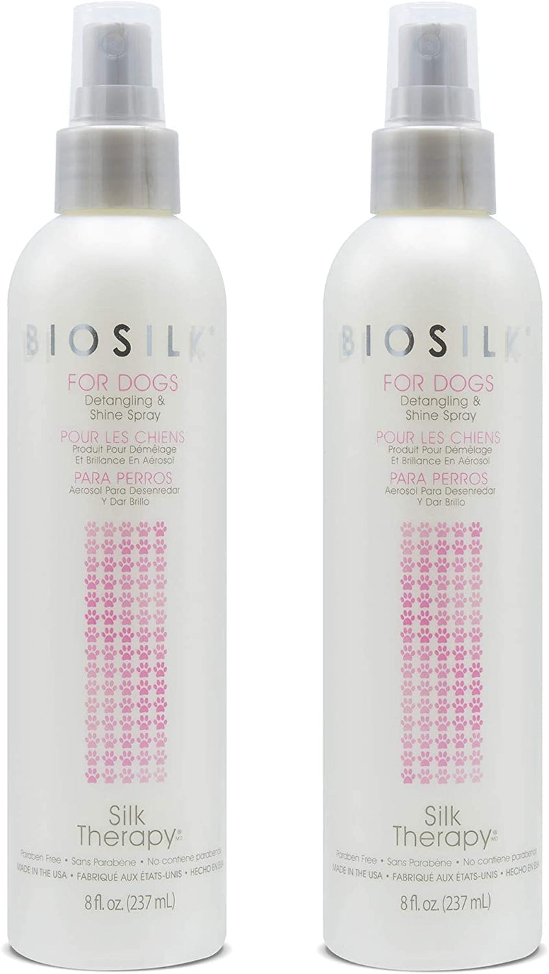 BioSilk for Dogs Silk Therapy Detangling Plus Shine Protecting Mist for Dogs | Best Detangling Spray for All Dogs & Puppies for Shiny Coats and Dematting | 8 Oz - Pack of 2 - PawsPlanet Australia