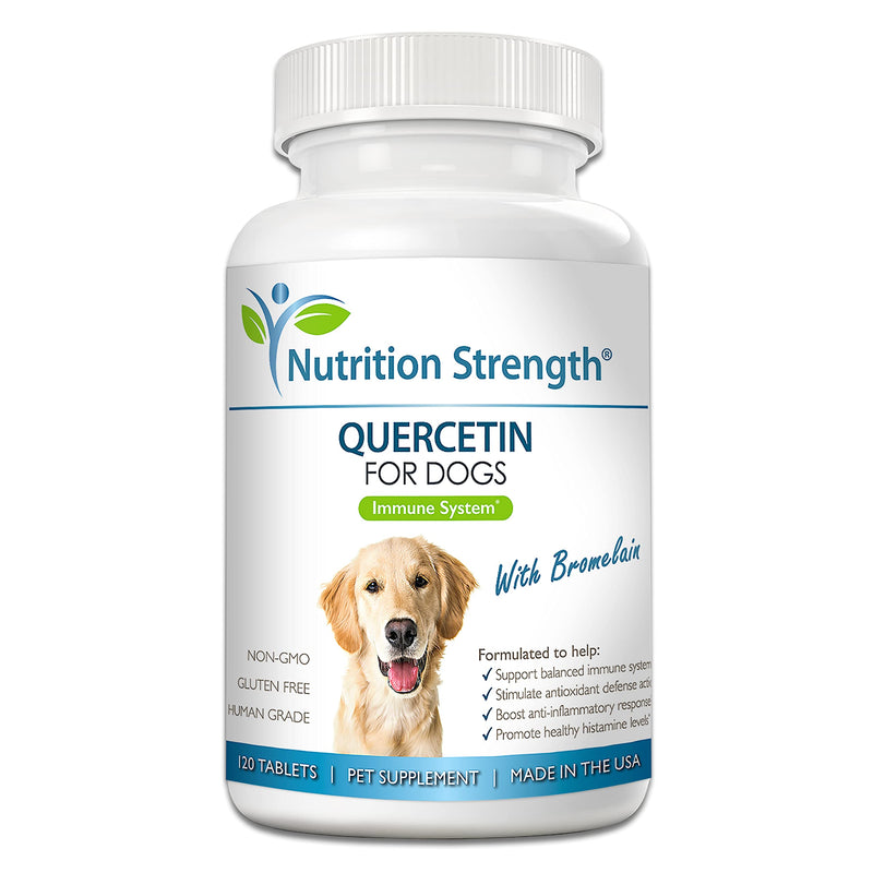 Nutrition Strength Quercetin for Dogs with Bromelain to Support Balanced Immune System, Promote Inflammatory Relief & Antioxidant Activity, Quercetin for Dog Allergies, 120 Chewable Tablets - PawsPlanet Australia