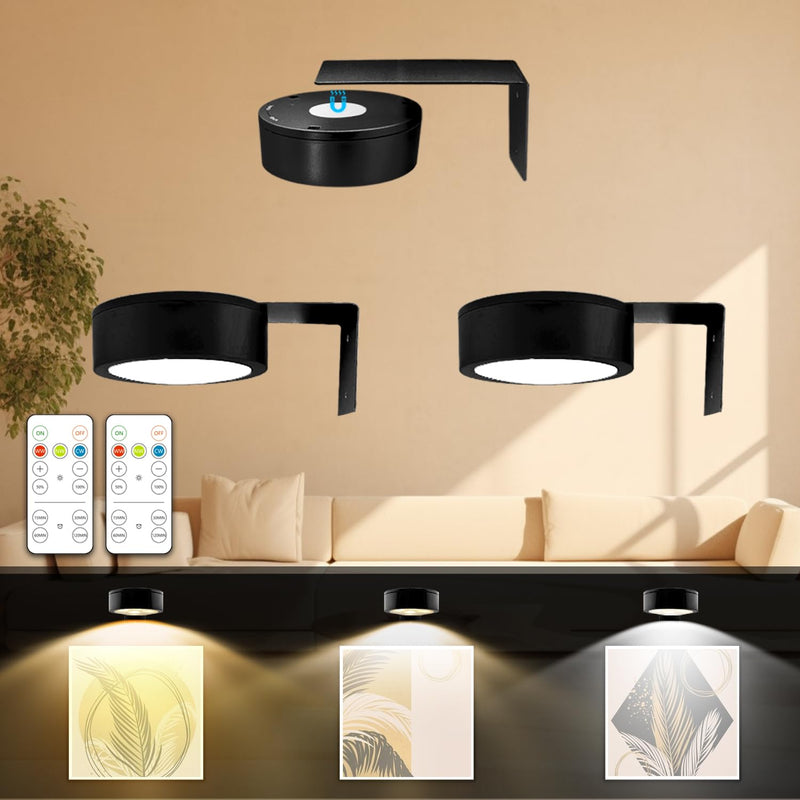 3PACK Picture Light Battery Operated with Remote, Painting Light for Art with 3 Lighting Colors&Dimmable, LED Art Display Accent Light on Wall for Pictures Dartboard Photo Frame Portrait Black