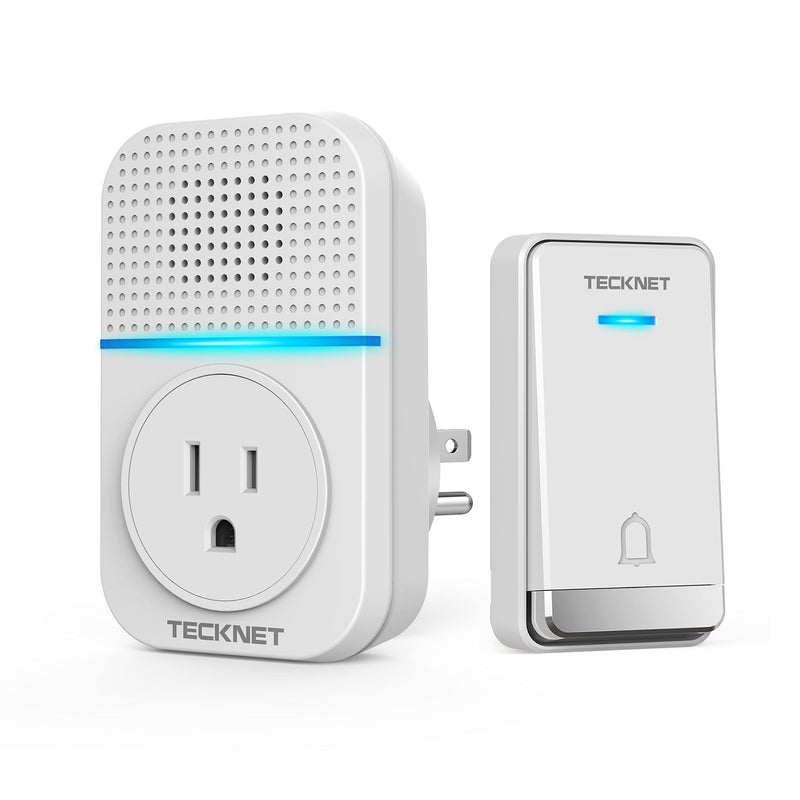 TECKNET Wireless Doorbells for Home, Waterproof Classroom Door Bell Ringer Wireless with 60 Ringtones & 5 Level Volume, 1300ft Range Self-Powered Doorbell Chimes Kit with LED for House (White) White