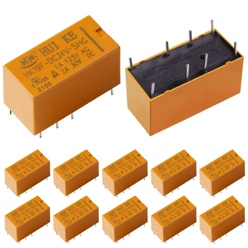 12Pcs DPDT Relay 24V Coil 8 Pin 2NO 2NC Mini PCB Power Relays HK19F-24V
