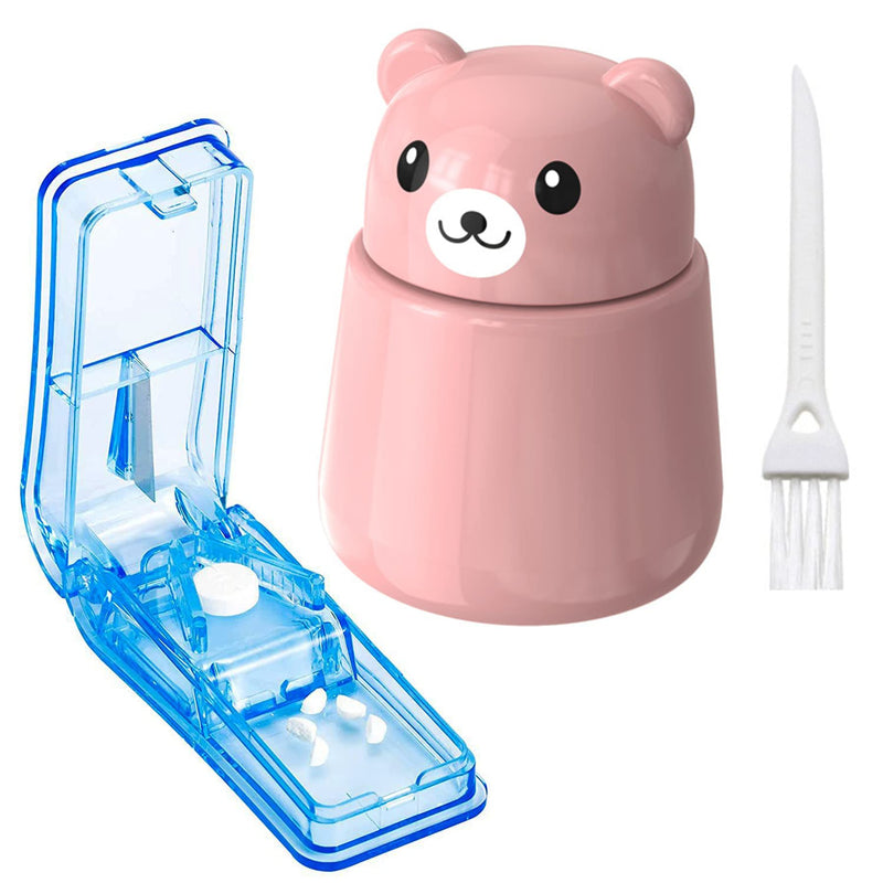 2 Pack Pill Crusher and Cutter, Pill Grinder for Vitamins Tablets with Cleaning Brush and Durable Pill Cutter (Pink) Pink
