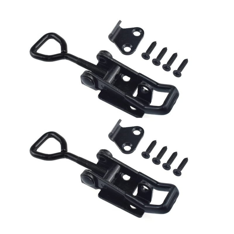 2 PCS Adjustable Metal Toggle Latch Clamps Heavy Duty Quick Release Hasp Latch with Lock Hole 100KG/ 220lbs Holding Capacity Catch Kit for Gate Cabinet Door Box Case, Black, Small