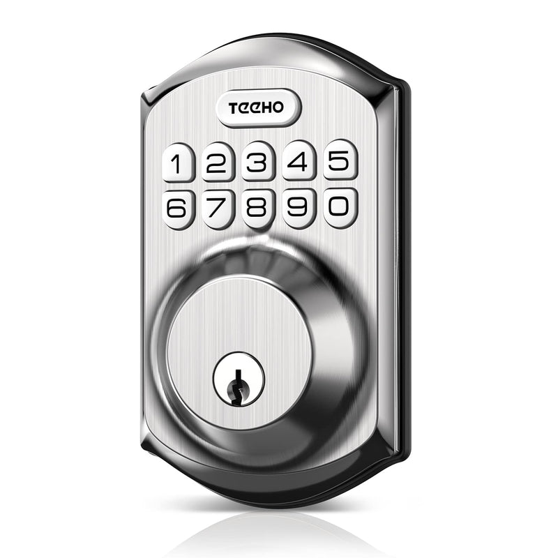 TEEHO TE001 Keyless Entry Door Lock with Keypad - Smart Deadbolt Lock for Front Door with 2 Keys - Auto Lock - Easy Installation - Satin Nickel Traditional