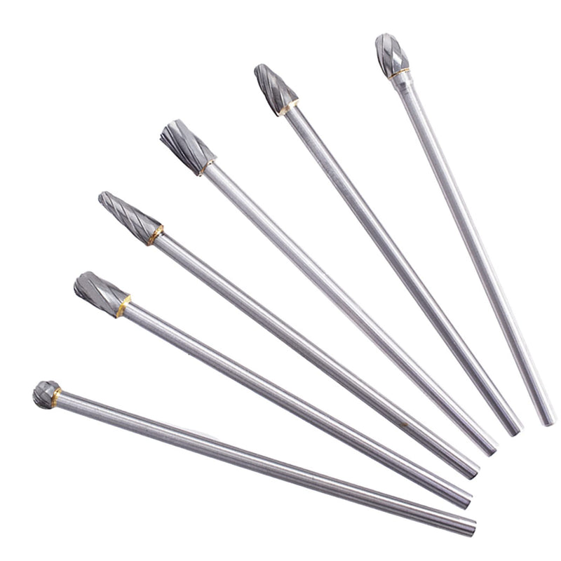 WFLNHB Carbide Alloy Rotary Burr Set - 6Pcs 6mm 1/4 Inch Shank 150mm Long Fit Rotary Tool for Woodworking, Drilling, Metal Craving, Engraving, Polishing