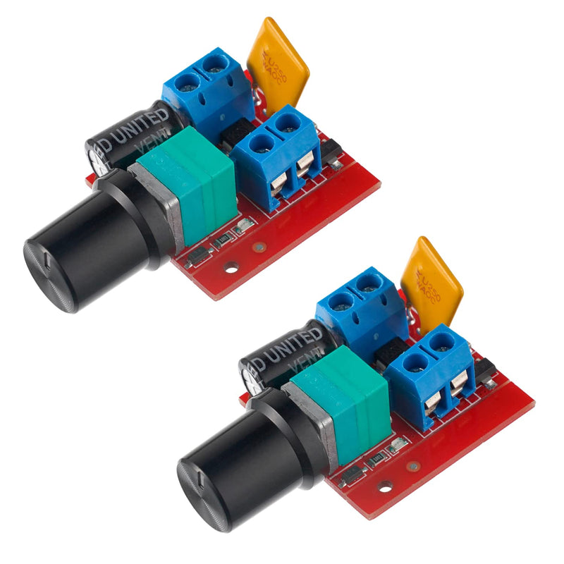BOJACK DC Mini Motor PWM Speed Controller Small LED Dimmer 5A 90W 3V 6V 12V 24V 35V Speed Control Switch (Pack of 2Pcs)