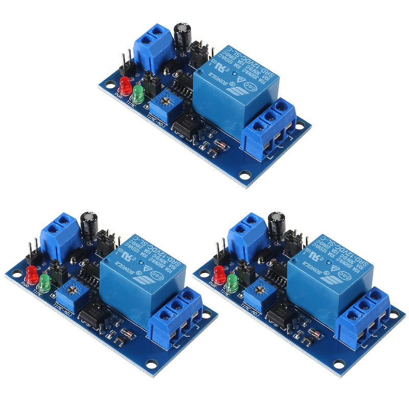 3Pcs DC 12V Delay Relay Module Electronics Delay Relay Turn On Off Switch Module with Timer Adjustment Potentiometer Delay Module LED Indicator