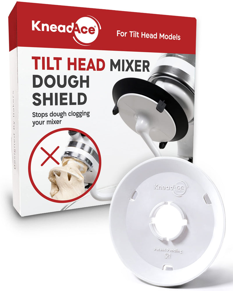 KneadAce Dough Hook Shield For Kitchen Aid - Prevents Your Dough from Climbing Up and Clogging Up Your Mixer – Mess Free Mixer Accessory Compatible With Most KitchenAid C Shape Dough Hooks (White) White