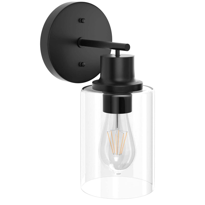 1-Light Bathroom Wall Sconce, Matte Black Vanity Light, Modern Wall Light Fixture with Clear Glass Shade and E26 Bulb Base, Wall Lamp Wall Mount Light Fixtures for Mirror, Bedroom, Hallway 1-Light