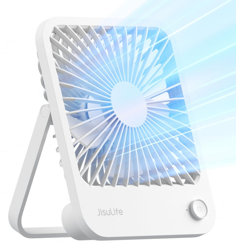 JISULIFE Desk Fan Battery Rechargeable, 4500mAh 180°Foldable Portable Personal Fan, 4 Speeds Adjustable Long Battery-life for Home Office Travel Outdoor Gifts for Women Men-White White