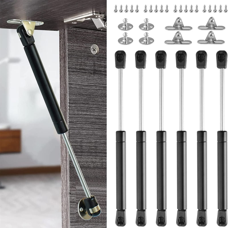 6 Pack 100N/22.5lb Gas Strut Gas Spring, 10.4in Gas Shock Lift Support, Gas Struts for Cabinets Heavy Lid Tool Box, Hydraulic Hood Shocks Chest Hings Absorber Soft Close Cabinet Door Damper 6 PCS-Black