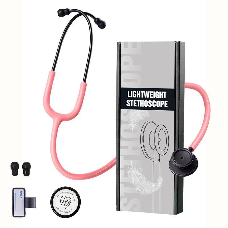 FriCARE Dual Head Stethoscope - Stethoscopes for Nurses, Medical Nursing Students, Paramedics/EMT/LVN/VNA Backup - FSA/HSA Eligible Estetoscopio, Aurora Pink Tube, Matte Black Chestpiece Aluminum Headset