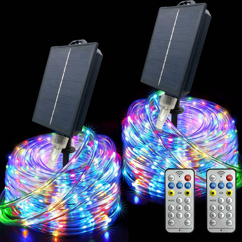 Solar String Lights Outdoor, 132Ft(66Ftx2 Pack) 400LED Rope Lights Waterproof, Color Changing LED Fairy Lights Solar Powered,Tube Lights with Remote for Christmas,Garden,Swimming Pool,Trampoline 132 Ft Multicolor(2 Pack x 66ft)