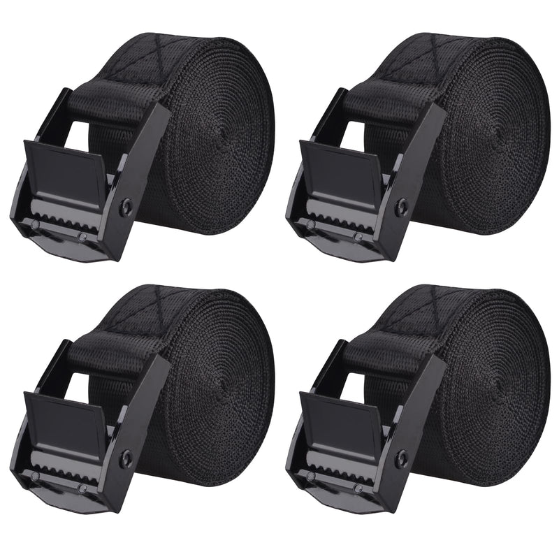 TRIWONDER Tie Down Straps Lashing Straps Nylon Webbing Straps Heavy Duty Belts for Luggage Suitcase Packing Cargo Freight (2m, Black - 4 Packs) 01# Black - 4 Packs 6.6 FT
