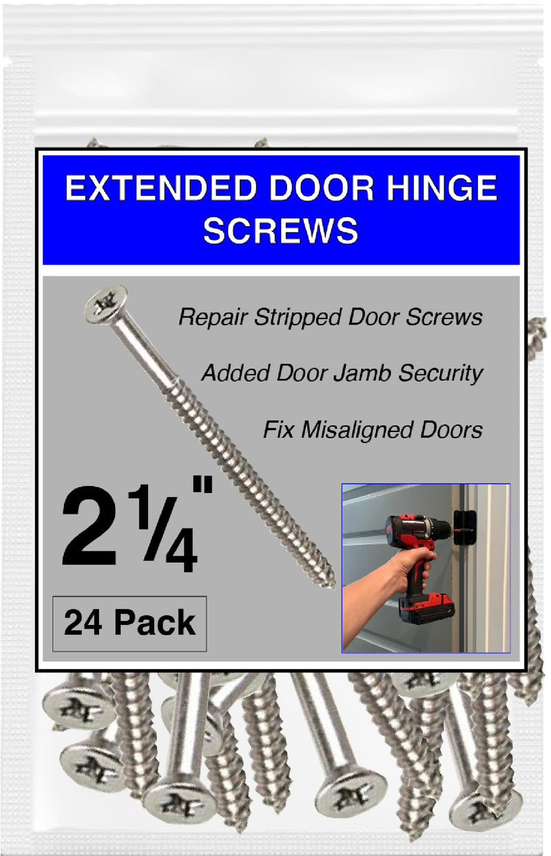 Satin Silver Nickel Finish Wood Screws 9 X 2-1/4 Inch – Extra Long Steel Door Hinge Screws - Door Security Screws - 24 Pack