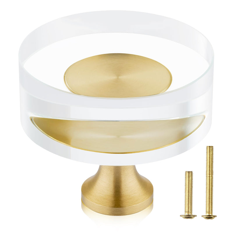 QOGRISUN 10-Pack Brass Crystal Cabinet Knobs,Glass Crystal Gold Drawer Knobs,1-1/4-Inch Round, Decorative Dresser Pulls, Modern Cabinet Hardware 1-1/4-Inch Round